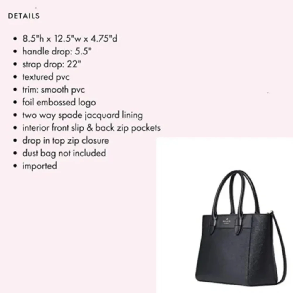 Kate Spade NY Black Melanie Satchel Jacquard Lining Zipper Closure NWT Original - Picture 5 of 9